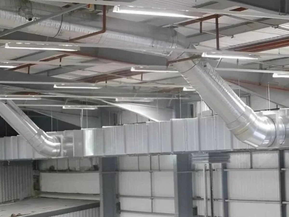 Large section ducting erected onto pipe racks at site