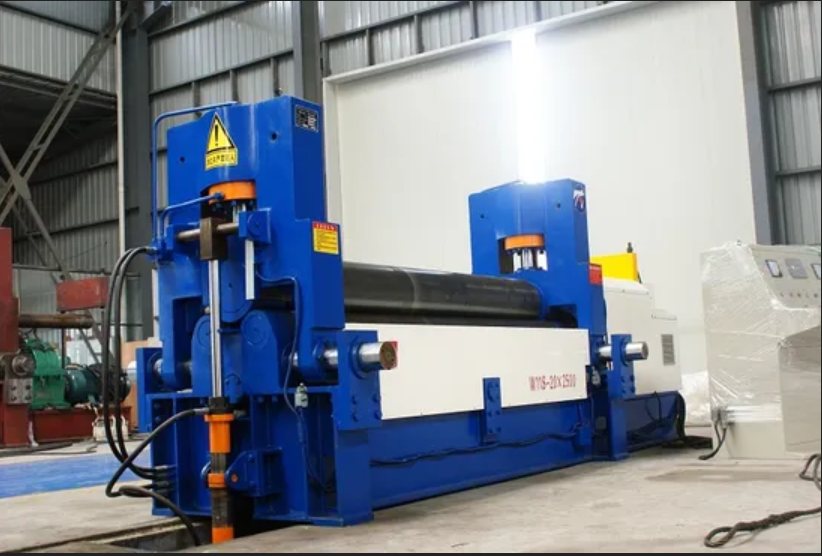 Heavy duty plate rolling and bending machine in the workshop